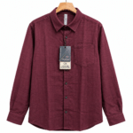 Maroon textured full sleeve shirt for men with classic collar and chest pocket